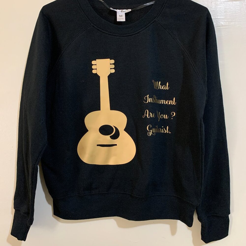 Ladies Unique Black Guitar Sweatshirt Size M